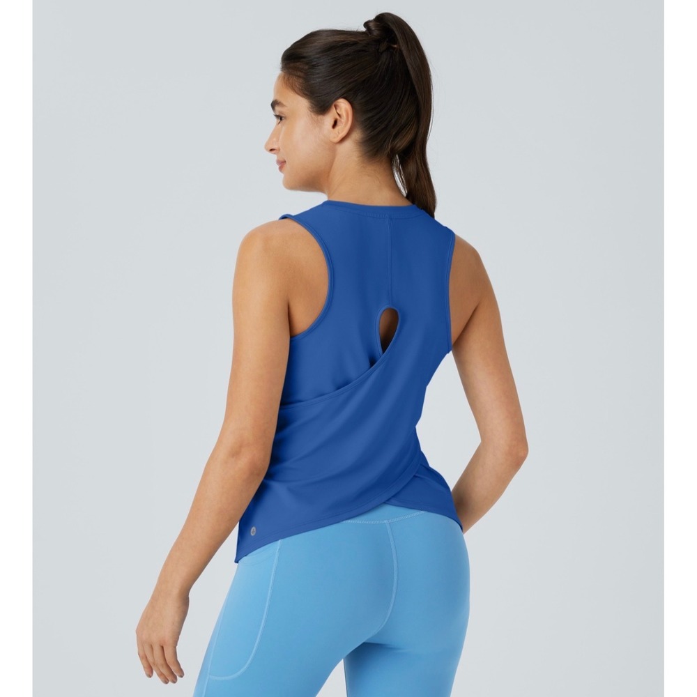 Halara Blue Cut Out Crossover Hem Solid Yoga Tank Top Medium